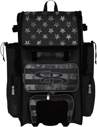حقيبة Boombah Rolling Superpack 2.0 للبيسبول/الكرة اللينة - 23-1/2 بوصة × 13-1/2 بوصة × 9-1/2 بوصة - USA Honor Black Ops أسود/فحمي - مقبض تلسكوبي - يحمل 4 مضارب - إصدار بعجلات in Kuwait