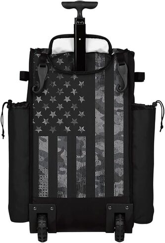حقيبة Boombah Rolling Superpack 2.0 للبيسبول/الكرة اللينة - 23-1/2 بوصة × 13-1/2 بوصة × 9-1/2 بوصة - USA Honor Black Ops أسود/فحمي - مقبض تلسكوبي - يحمل 4 مضارب - إصدار بعجلات in Kuwait