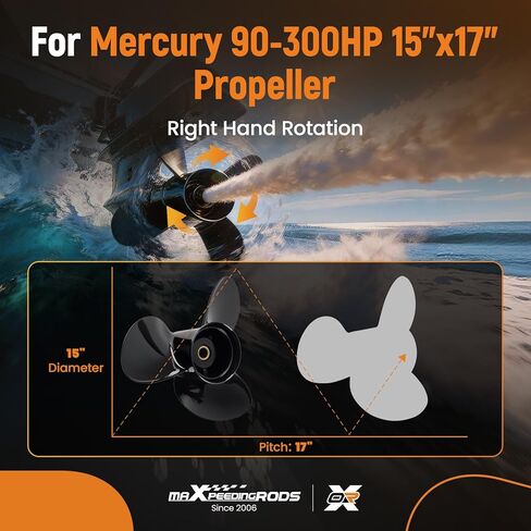 مروحة قارب من الألومنيوم maxpeedingrods 15 × 17 لمحركات Mercury الخارجية 150/175/200/220/225/250/275/300HP وAlpha Bravo One Drive، 15 أسنان 3 شفرات، RH، الأجزاء رقم # 48-832828A45 in Saudi Arabia