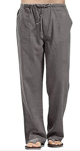 sandbank Men?¡¥s Drawstring Casual Beach Pants Straight Leg Linen Summer Pants in Saudi Arabia