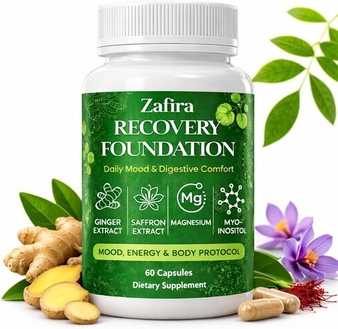 Zafira Recovery Foundation Capsules – Mental Clarity, Hair & Mood Support, Natural Herbal Formula with Saffron Extract, Ginger Extract, L-Theanine, Myo-Inositol, Non-GMO, 60 Capsules in Kuwait