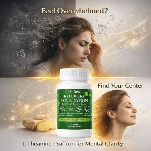 Zafira Recovery Foundation Capsules – Mental Clarity, Hair & Mood Support, Natural Herbal Formula with Saffron Extract, Ginger Extract, L-Theanine, Myo-Inositol, Non-GMO, 60 Capsules in Kuwait