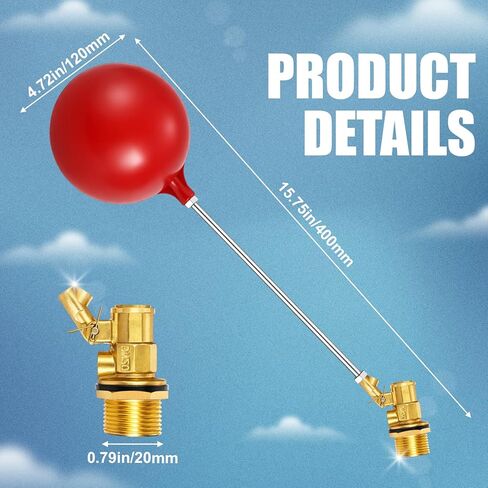 3/4 Inch Stainless Steel Float Valve for Water Tank and Trough, Heavy Duty Design with Adjustable Angle Rod, Float Ball for Stock Tank Pool Water Level Control in Saudi Arabia