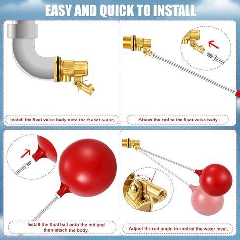 3/4 Inch Stainless Steel Float Valve for Water Tank and Trough, Heavy Duty Design with Adjustable Angle Rod, Float Ball for Stock Tank Pool Water Level Control in Saudi Arabia