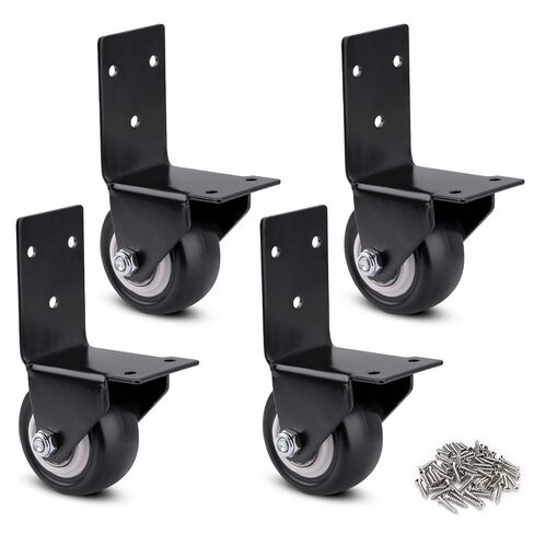 2 in 4 Pieces Side Mount Casters Heavy Duty, Rubber L Shape Plate Wheels for Furniture Set, Black Furniture Locking Casters for Table Cabinet Toolbox Loading Capacity in Saudi Arabia