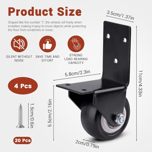 2 in 4 Pieces Side Mount Casters Heavy Duty, Rubber L Shape Plate Wheels for Furniture Set, Black Furniture Locking Casters for Table Cabinet Toolbox Loading Capacity in Saudi Arabia
