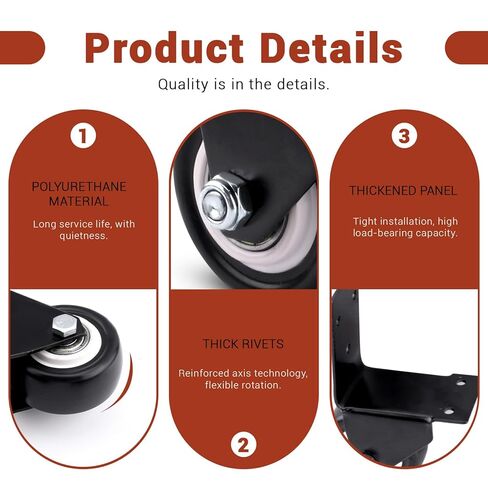 2 in 4 Pieces Side Mount Casters Heavy Duty, Rubber L Shape Plate Wheels for Furniture Set, Black Furniture Locking Casters for Table Cabinet Toolbox Loading Capacity in Saudi Arabia