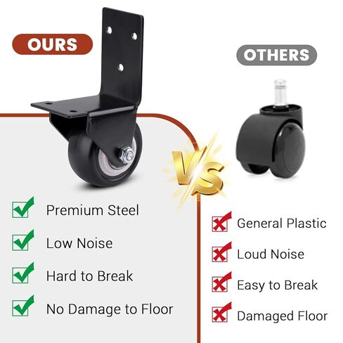 2 in 4 Pieces Side Mount Casters Heavy Duty, Rubber L Shape Plate Wheels for Furniture Set, Black Furniture Locking Casters for Table Cabinet Toolbox Loading Capacity in Saudi Arabia