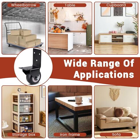 2 in 4 Pieces Side Mount Casters Heavy Duty, Rubber L Shape Plate Wheels for Furniture Set, Black Furniture Locking Casters for Table Cabinet Toolbox Loading Capacity in Saudi Arabia