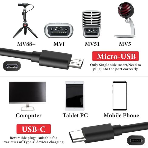كابل ميكروفون GEEKRIA for Creators Micro USB إلى USB C بطول 6.5 قدم / 2 متر، متوافق مع Shure MV7، MV88+، MV5، MV51، MVi Mic Cord (أسود) in Kuwait