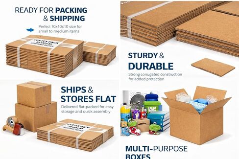 صناديق شحن صغيرة بطول 25.4 سم × عرض 25.4 سم × ارتفاع 25.4 سم، 25 قطعة، صندوق من الورق المقوى للشحن والنقل والبريد والتعبئة والتغليف والتخزين in Kuwait