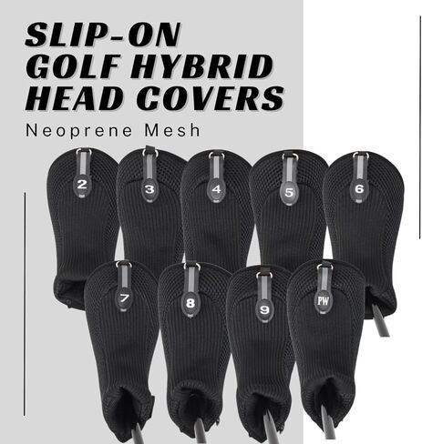 Black All Hybrid Headcover Set 2 3 4 5 6 7 8 9 Pw Golf Club Covers Head Cover Mesh 2-pw Complete in Kuwait