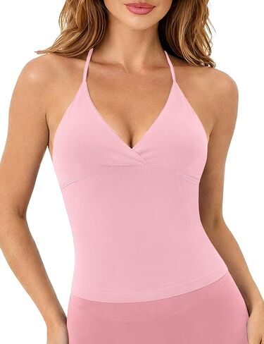 Ieumaz Workout Tank Tops for Women Strappy Back Twist Front Longline Medium Support Gym Yoga Top with Removable Cups in Saudi Arabia