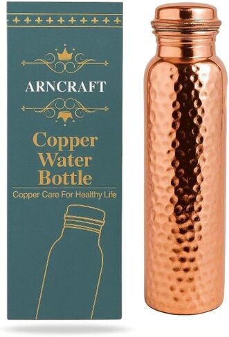 Copper Water Bottle - 34 Oz Extra Large - A Hammered Ayurvedic Pure Copper Vessel For Drinking - Drink More Water, Lower Your Sugar Intake And Enjoy The Health Benefits Immediately in Saudi Arabia