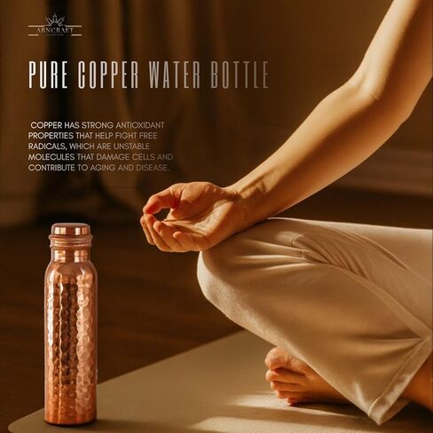 Copper Water Bottle - 34 Oz Extra Large - A Hammered Ayurvedic Pure Copper Vessel For Drinking - Drink More Water, Lower Your Sugar Intake And Enjoy The Health Benefits Immediately in Saudi Arabia
