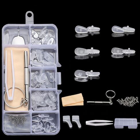 Eyeglass Repair Kit, 25 Pairs Screw-in Nose Pads, Air Chamber Anti-Slip Comfort Nose Pad Replacement Kit, 3-in-1 Screwdriver, Tweezers Ear Hook, Cloth, Screws in Saudi Arabia