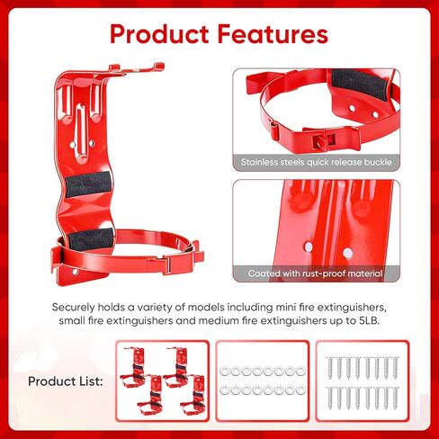 4Pack 5LB Fire Extinguisher Mount,Red Fire Extinguisher Bracket for Vehicle,Car, Boat, Truck,Home,Fire Extinguisher Holder Wall Mount in Kuwait