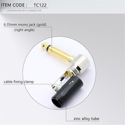 2 قطعة 6.35 مللي متر 2 القطب أحادية ذكر التوصيل الزاوية اليمنى سلك موصل جاك 6.35 مللي متر التوصيل ميكروفون موصل in Kuwait