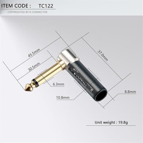 2 قطعة 6.35 مللي متر 2 القطب أحادية ذكر التوصيل الزاوية اليمنى سلك موصل جاك 6.35 مللي متر التوصيل ميكروفون موصل in Kuwait