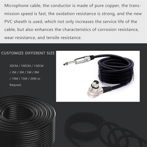3pins XLR Connector Head 90 Degree Right Angle Female Micphone Plug Audio Cable Curved Multi-Directional Connector Cable 1Pcs(Black Red,10m) in Saudi Arabia