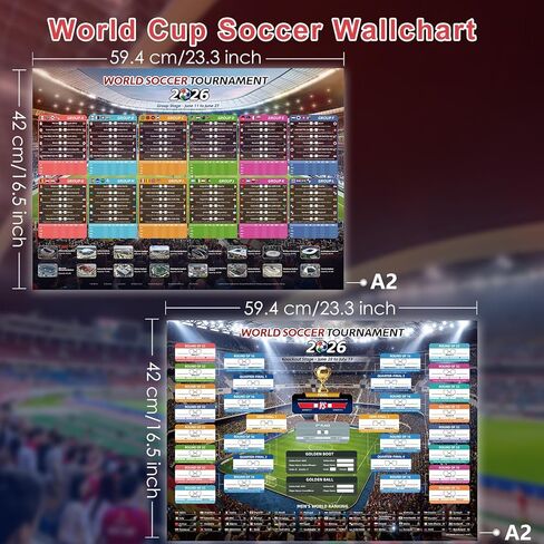 ملصق جدول كأس العالم من AhfuLife 2026، مقاس A2 - 23.3 بوصة × 16.5 بوصة، قطعتان من بضائع كأس العالم 2026، ديكورات مخططات جدارية لتقويم كرة القدم، لوحة جدارية لبطولات كرة القدم لمحبي ديكور المنزل والمكتب والحفلات in Kuwait