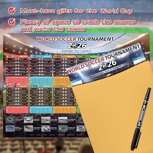 ملصق جدول كأس العالم من AhfuLife 2026، مقاس A2 - 23.3 بوصة × 16.5 بوصة، قطعتان من بضائع كأس العالم 2026، ديكورات مخططات جدارية لتقويم كرة القدم، لوحة جدارية لبطولات كرة القدم لمحبي ديكور المنزل والمكتب والحفلات in Kuwait