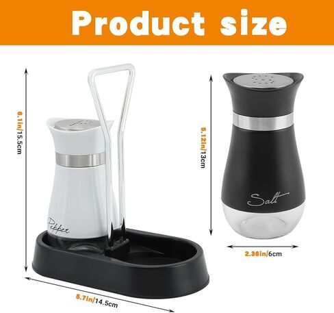 مجموعة هزازات الملح والفلفل مع حامل، شاكر الملح 4oz مع غطاء من الفولاذ المقاوم للصدأ، علب توابل الفلفل القابلة لإعادة الملء للمطبخ والطهي المنزلي والشواء والتخييم (الحجم: 4 أونصة) in Kuwait