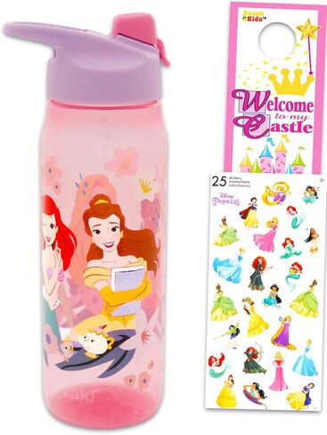 Disney Princess Water Bottle Bundle - School Supplies Set with 20 Oz Drinking Cup Featuring Ariel, Belle, Rapunzel Plus Stickers, More Princess Reusable Water Bottle Set in Saudi Arabia