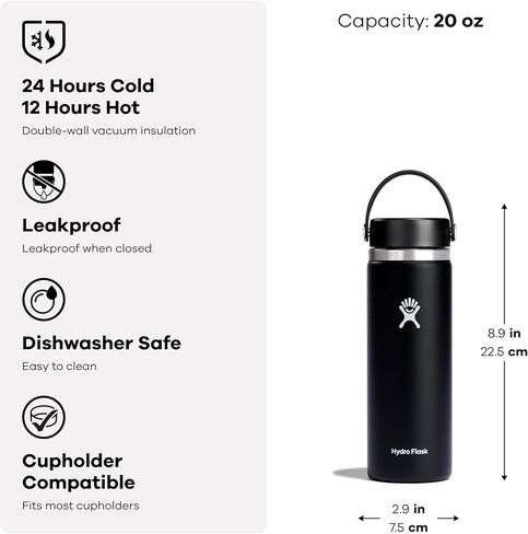 Hydro Flask Water Bottle - Insulated Stainless Steel - Wide Mouth Flex Lid, Non Spill, Leakproof and Refillable in 20 Oz Agave Green in Saudi Arabia