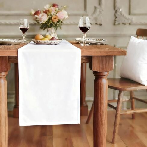 FOLINS&HOME White Table Runner 36 Inches Long - Decorative Waterproof 210GSM Runner Table Cloth, Washable & Reusable Table Runners for Dining, Wedding, Party, Kitchen & Everyday Decor, 12x36 Inch in Saudi Arabia
