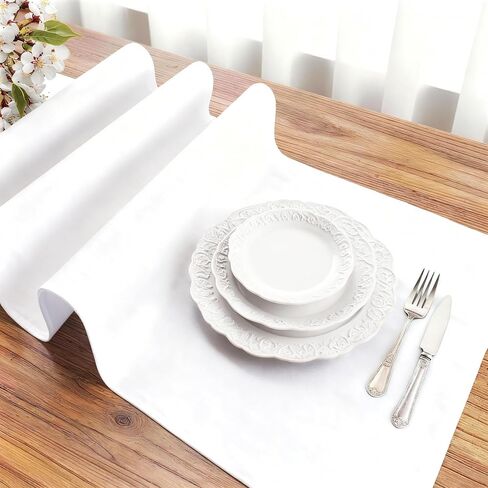 FOLINS&HOME White Table Runner 36 Inches Long - Decorative Waterproof 210GSM Runner Table Cloth, Washable & Reusable Table Runners for Dining, Wedding, Party, Kitchen & Everyday Decor, 12x36 Inch in Saudi Arabia