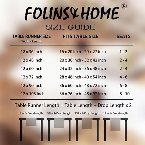 FOLINS&HOME White Table Runner 36 Inches Long - Decorative Waterproof 210GSM Runner Table Cloth, Washable & Reusable Table Runners for Dining, Wedding, Party, Kitchen & Everyday Decor, 12x36 Inch in Saudi Arabia