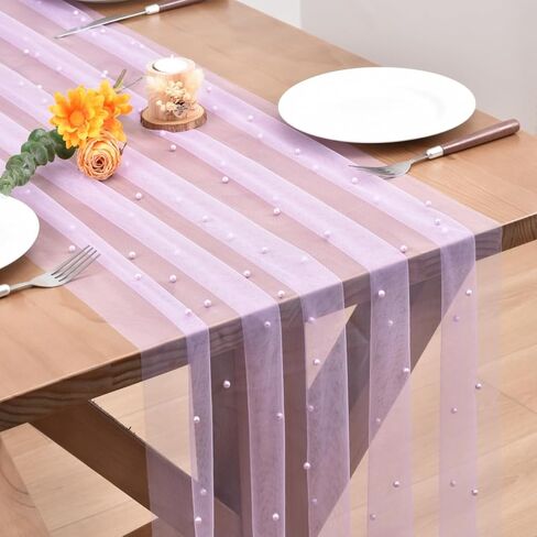 Blushing Pink Pearl Valentine's Day Table Runner Boho Rustic Tulle Lace Table Runner for Baby Shower Wedding Arch Decor Veil Dessert Table Decor in Kuwait