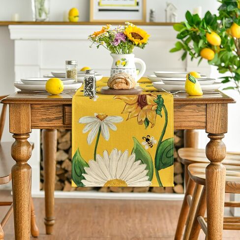 Artoid Mode Yellow Sunflowers Daisy Bees Summer Table Runner, Seasonal Spring Kitchen Dining Table Decoration for Home Party Decor 13x72 Inch in Saudi Arabia