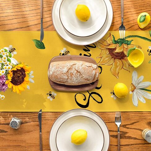 Artoid Mode Yellow Sunflowers Daisy Bees Summer Table Runner, Seasonal Spring Kitchen Dining Table Decoration for Home Party Decor 13x72 Inch in Saudi Arabia