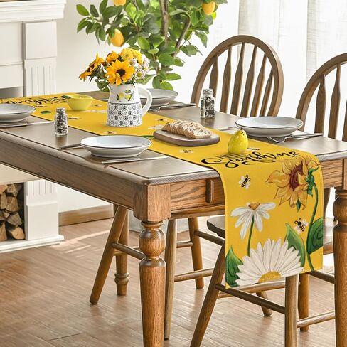 Artoid Mode Yellow Sunflowers Daisy Bees Summer Table Runner, Seasonal Spring Kitchen Dining Table Decoration for Home Party Decor 13x72 Inch in Saudi Arabia