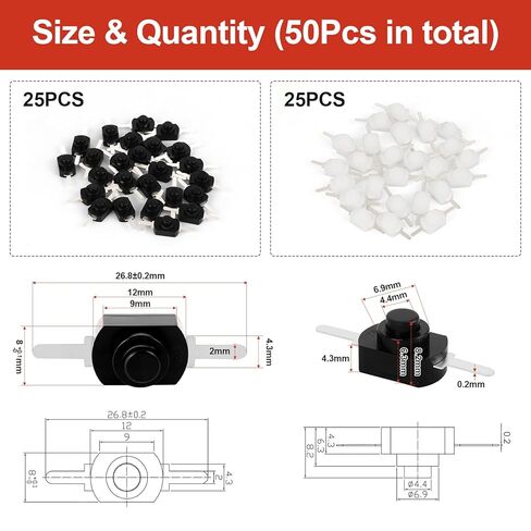 50Pcs Self-Lock Micro Push Button Switch Latching Mini ON/Off Switch DC 30V 1A, for DIY Lighting Projects Like Lamp Light Wall Outlet SMD Flashlight Type 1208 (Black & White) in Saudi Arabia