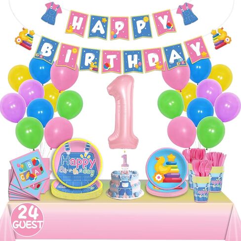 English Teacher Party Supplies, Fufuddz Rainbow Birthday Decorations Cartoon Teacher Party Plates and Napkins for Girls Boys 2nd Birthday Banner Balloons Tablecloth Candle, Tableware Set for 24 Guests in Saudi Arabia
