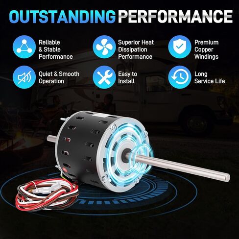 محرك مكيف الهواء RV AC متوافق مع محرك مروحة مكثف Coleman Mach RV، 1/3HP، 115V، 1675/1080RPM، سرعتان، يتضمن مكثفات، يستبدل # Fasco D1092، 1468-306، 7855MVA-A11U، Y6L457D01L in Kuwait