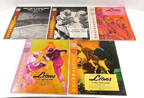 Lot of (5) Different 1964 Detroit Lions NFL Football Programs - NFL Programs in Saudi Arabia