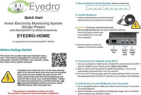 Eyedro Home Energy Monitor – Real-Time Electricity Usage Monitor with Solar Net Metering – Whole House Power Consumption Monitor – WiFi/Ethernet Smart Energy Meter with Reports & History, 2 Sensors in Kuwait