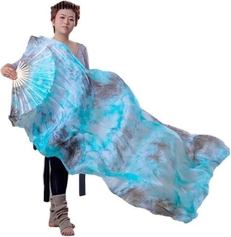 Silk Fans,Women Silk Veil Floral Belly Dance Costume Accessory 1.8M Hand Fan Pair Dancer Performance Show Props(15,120cm) in Saudi Arabia