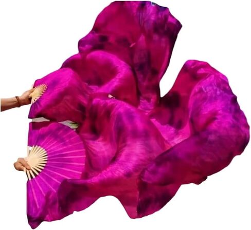 Silk Fans,Women Silk Veil Floral Belly Dance Costume Accessory 1.8M Hand Fan Pair Dancer Performance Show Props(15,120cm) in Saudi Arabia