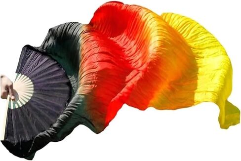Silk Fans,Belly Dance Fans Left Hand Dyed Fan Long Fan Real Silk Dance Practice Performance Silk Gradient Color Fans(13,120x90cm) in Saudi Arabia