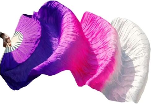 Silk Fans,Belly Dance Fans Left Hand Dyed Fan Long Fan Real Silk Dance Practice Performance Silk Gradient Color Fans(13,120x90cm) in Saudi Arabia