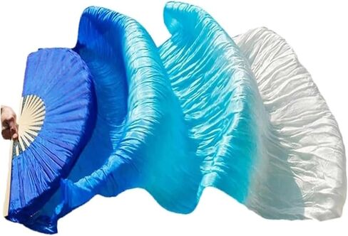 Silk Fans,Belly Dance Fans Left Hand Dyed Fan Long Fan Real Silk Dance Practice Performance Silk Gradient Color Fans(13,120x90cm) in Saudi Arabia