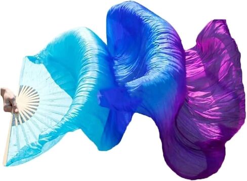 Silk Fans,Belly Dance Fans Left Hand Dyed Fan Long Fan Real Silk Dance Practice Performance Silk Gradient Color Fans(13,120x90cm) in Saudi Arabia