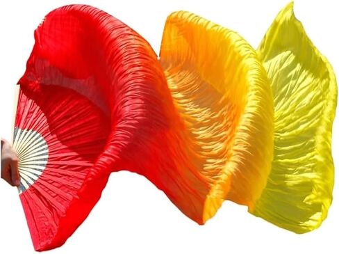 Silk Fans,Belly Dance Fans Left Hand Dyed Fan Long Fan Real Silk Dance Practice Performance Silk Gradient Color Fans(13,120x90cm) in Saudi Arabia
