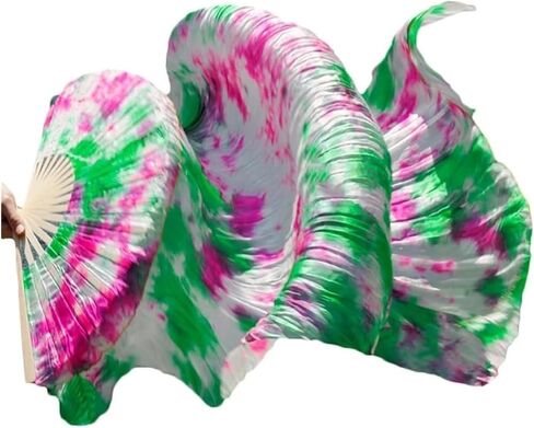Silk Fans,Belly Dance Fans Left Hand Dyed Fan Long Fan Real Silk Dance Practice Performance Silk Gradient Color Fans(13,120x90cm) in Saudi Arabia