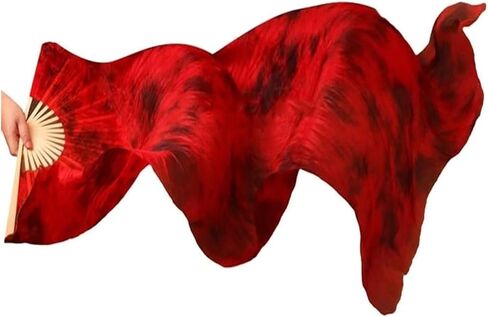 Silk Fans,Belly Dance Fans Left Hand Dyed Fan Long Fan Real Silk Dance Practice Performance Silk Gradient Color Fans(13,120x90cm) in Saudi Arabia